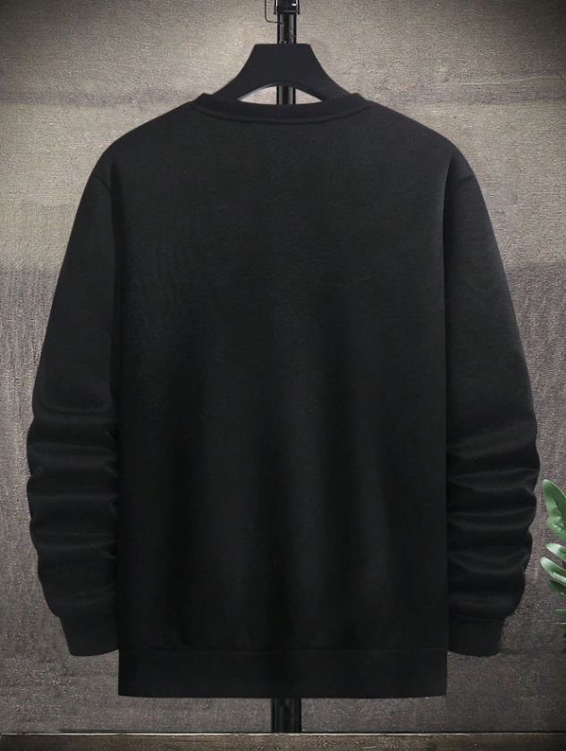 Men’s Black Drop Shoulder Letter Print Casual Sweatshirt