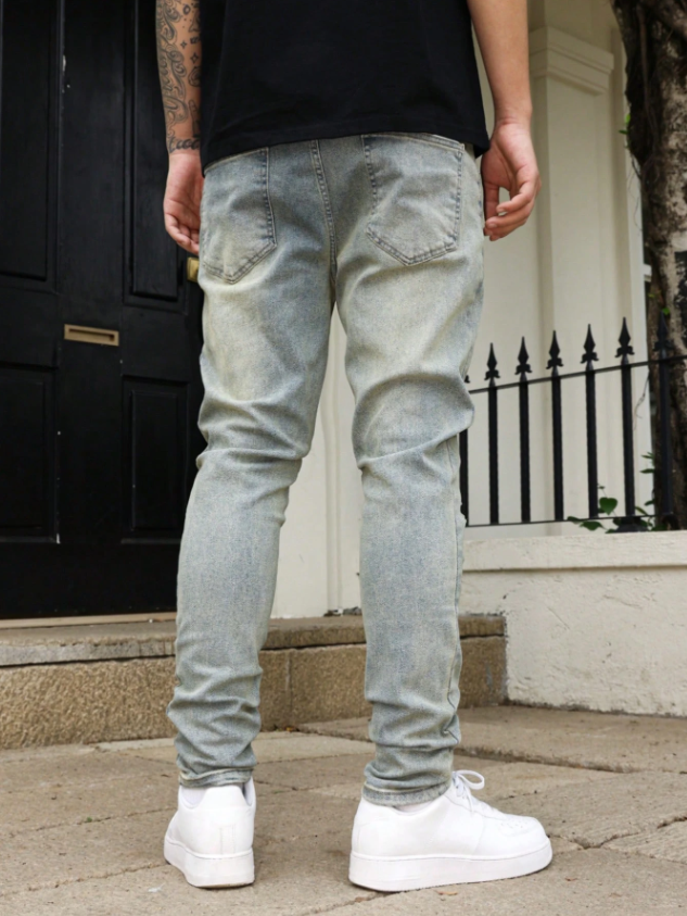 Men Blue Denim Jeans, Distressed look, Slim Fit, Casual Style