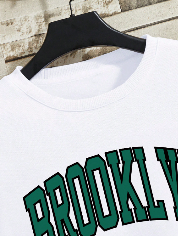 Men’s White Thermal Sweatshirt with Brooklyn Letter Print