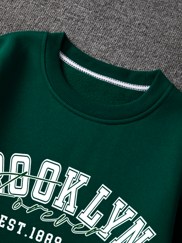 Men’s Green Thermal Sweatshirt with Brooklyn Letter Print