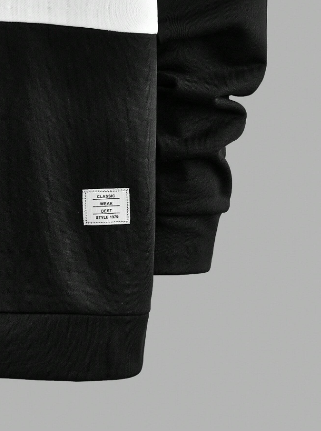 Men’s Knitted Casual Patchwork Round Neck Sweatshirt