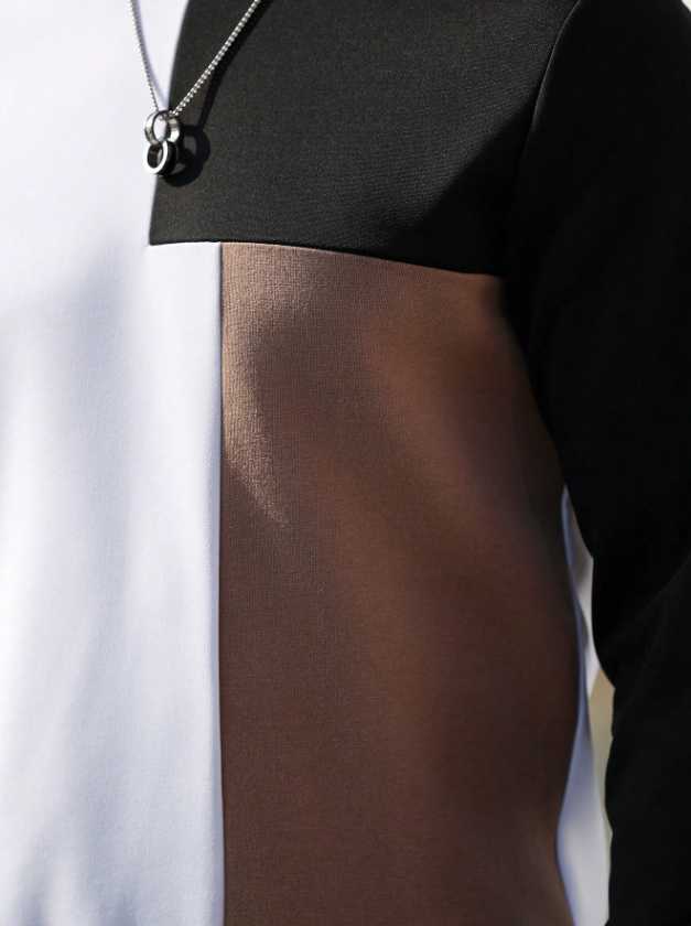 Men’s Casual Crew Neck Sweatshirt with Patchwork Design