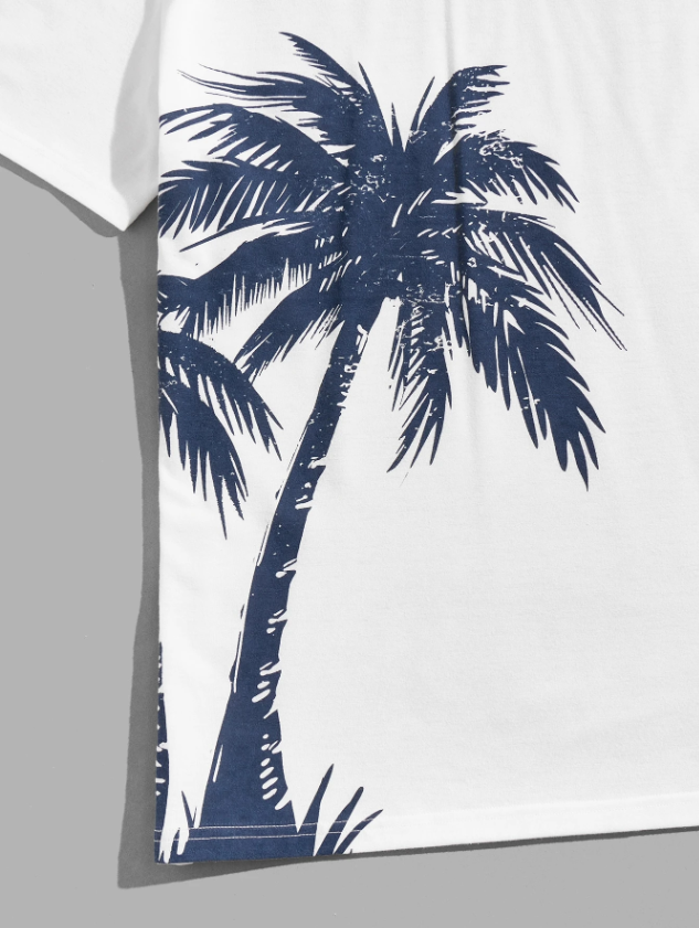 Men T-Shirt Fit Crew Neck Short Sleeve With Palm Tree Print