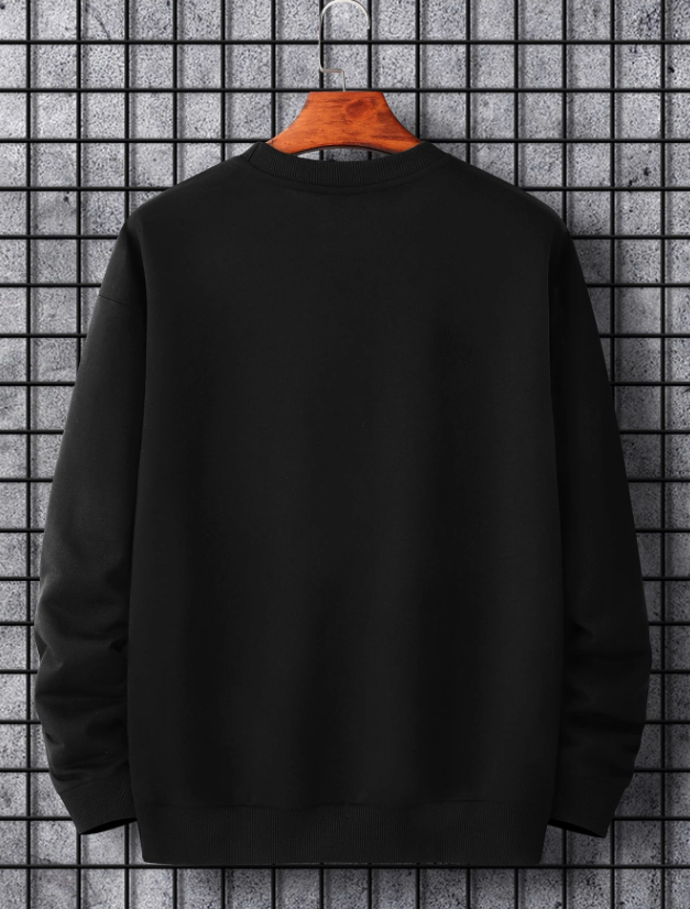 Men’s Graphic Print Long Sleeve Pullover Black Sweatshirt