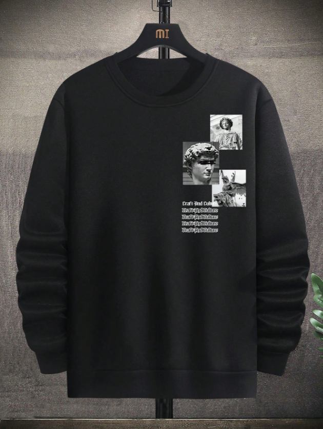 Men’s Black Drop Shoulder Letter Print Casual Sweatshirt
