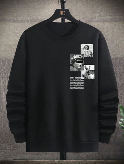 Men’s Black Drop Shoulder Letter Print Casual Sweatshirt