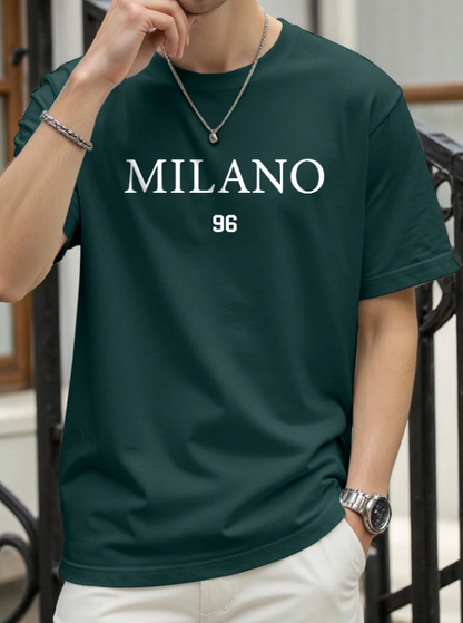 Men Casual Green Short-Sleeved T-Shirt With ''Milano'' Graphic
