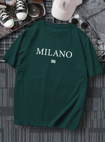 Men Casual Green Short-Sleeved T-Shirt With ''Milano'' Graphic