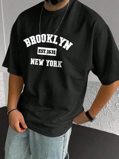 Men Casual Black T-Shirt With ''Brooklyn'' Print