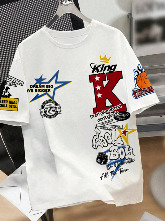 Men Slim Fit With Sporty Icon Print Crew Neck T-Shirt