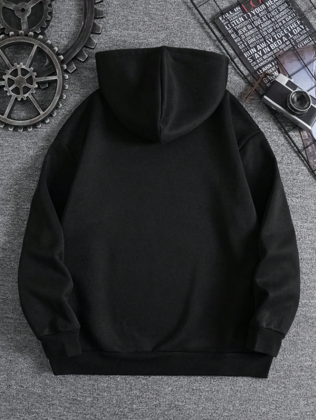 Men’s Casual Black Hoodie with Bear Print