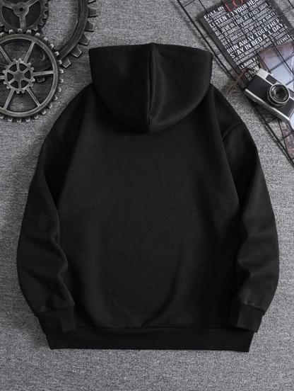 Men’s Casual Black Hoodie with Bear Print