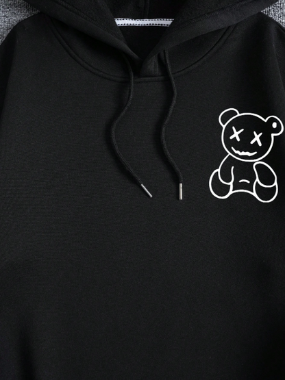 Men’s Casual Black Hoodie with Bear Print