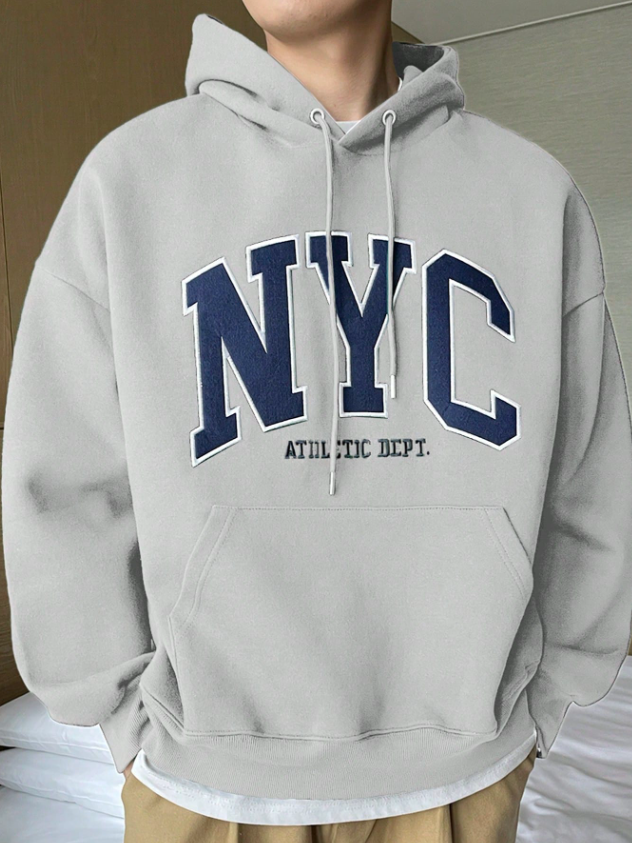 Men’s Casual Grey Hoodie with NYC Letter Print