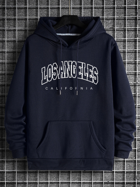 Men’s Blue Hoodie with Los Angeles Letter Print