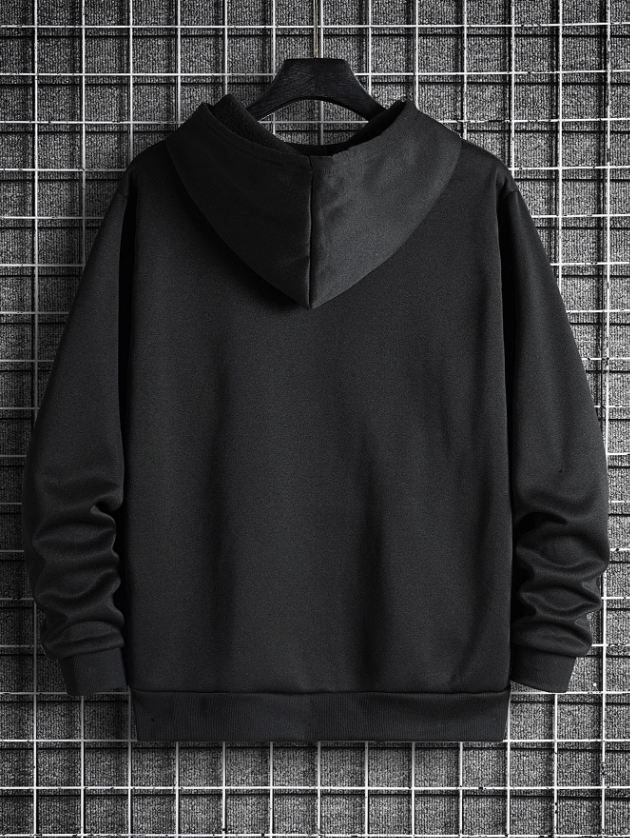 Men’s Black Solid Color Long Sleeve Drawstring Pocket Hoodie