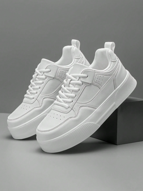 Men’s Casual White Lace Up Sneakers Korean Style