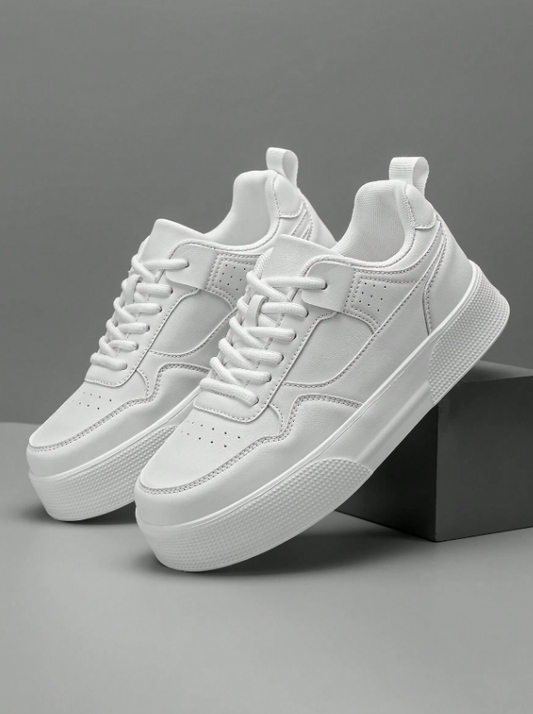 Men’s Casual White Lace Up Sneakers Korean Style