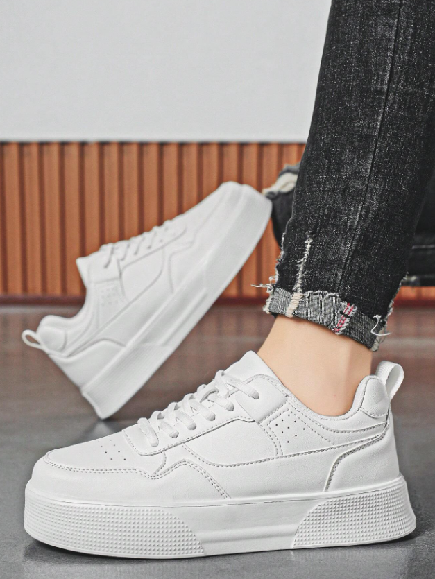 Men’s Casual White Lace Up Sneakers Korean Style