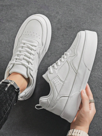 Men’s Casual White Lace Up Sneakers Korean Style