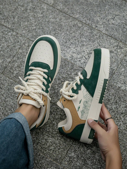 Men’s Green White Random Print Casual Sports Sneakers