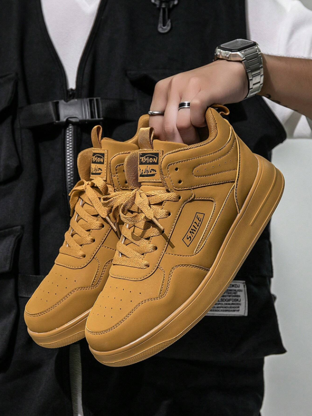 Men’s Light Brown Casual Lace Up Colorblock Sneakers