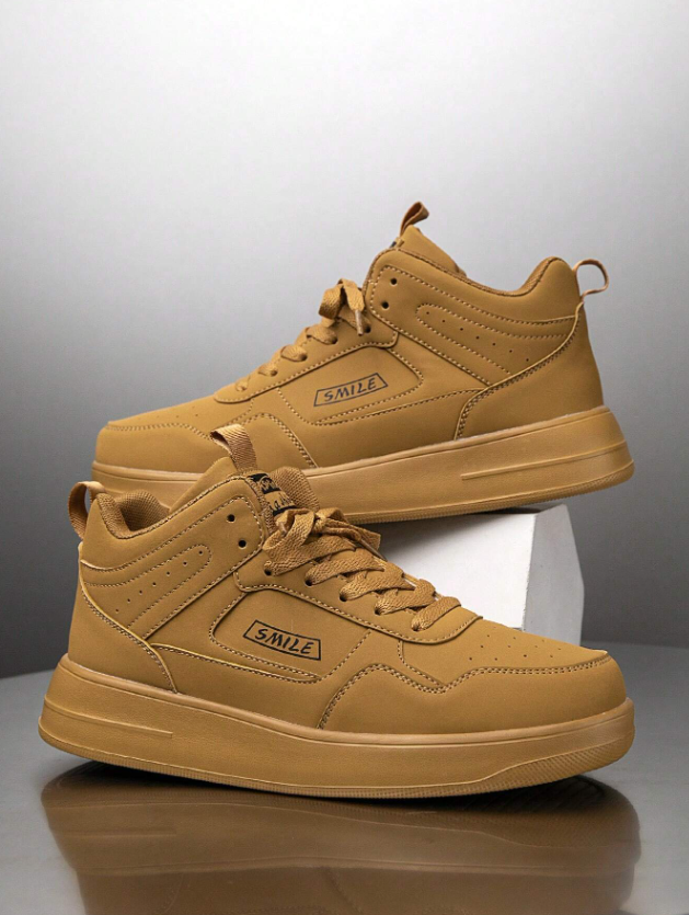 Men’s Light Brown Casual Lace Up Colorblock Sneakers