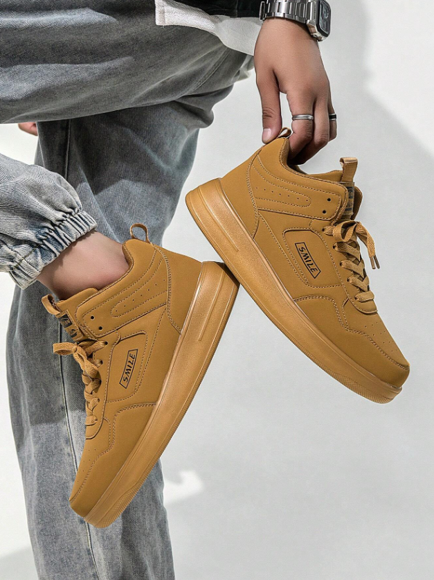 Men’s Light Brown Casual Lace Up Colorblock Sneakers