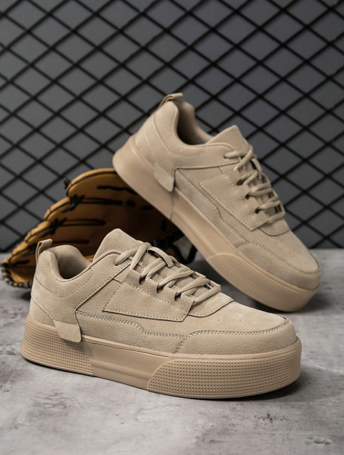 Men’s Khaki Vintage Casual Patchwork Lace Up Low Top Sneakers