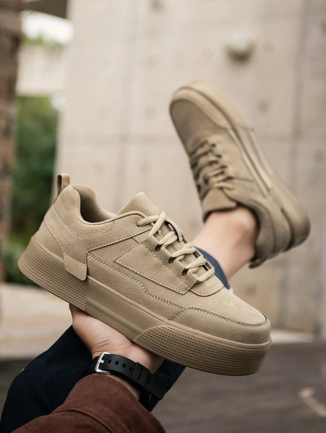 Men’s Khaki Vintage Casual Patchwork Lace Up Low Top Sneakers