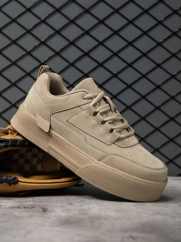 Men’s Khaki Vintage Casual Patchwork Lace Up Low Top Sneakers