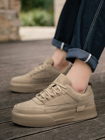 Men’s Khaki Vintage Casual Patchwork Lace Up Low Top Sneakers