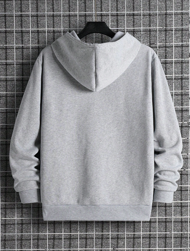 Men’s Grey Solid Color Long Sleeve Drawstring Pocket Hoodie