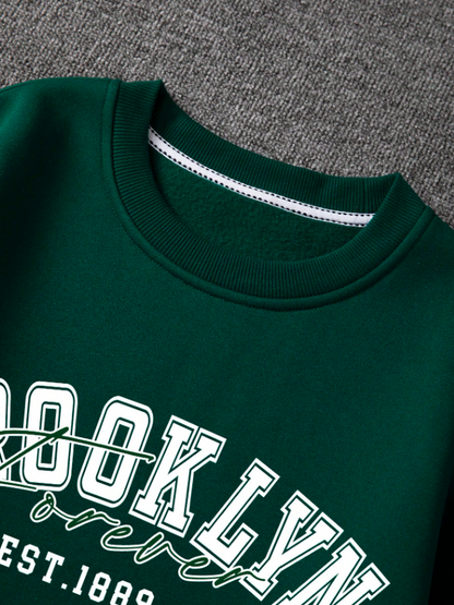 Men’s Green Thermal Sweatshirt with Brooklyn Letter Print