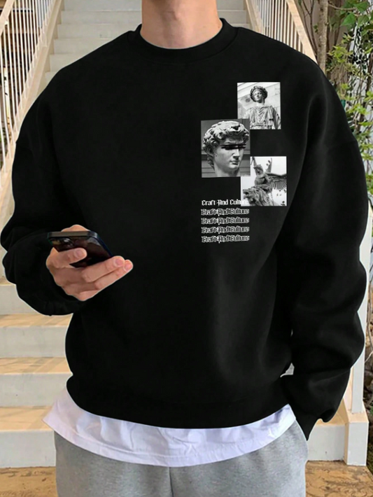 Men’s Black Drop Shoulder Letter Print Casual Sweatshirt