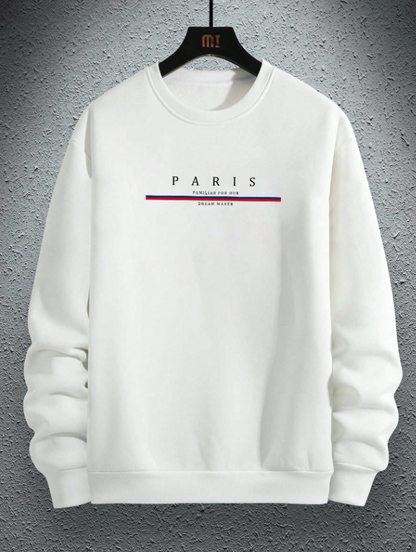 Men’s White Thermal Sweatshirt with Paris Letter Print