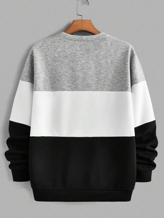 Men’s Knitted Casual Patchwork Round Neck Sweatshirt