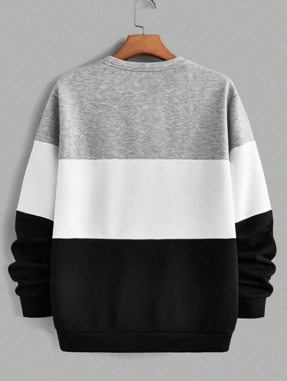 Men’s Knitted Casual Patchwork Round Neck Sweatshirt