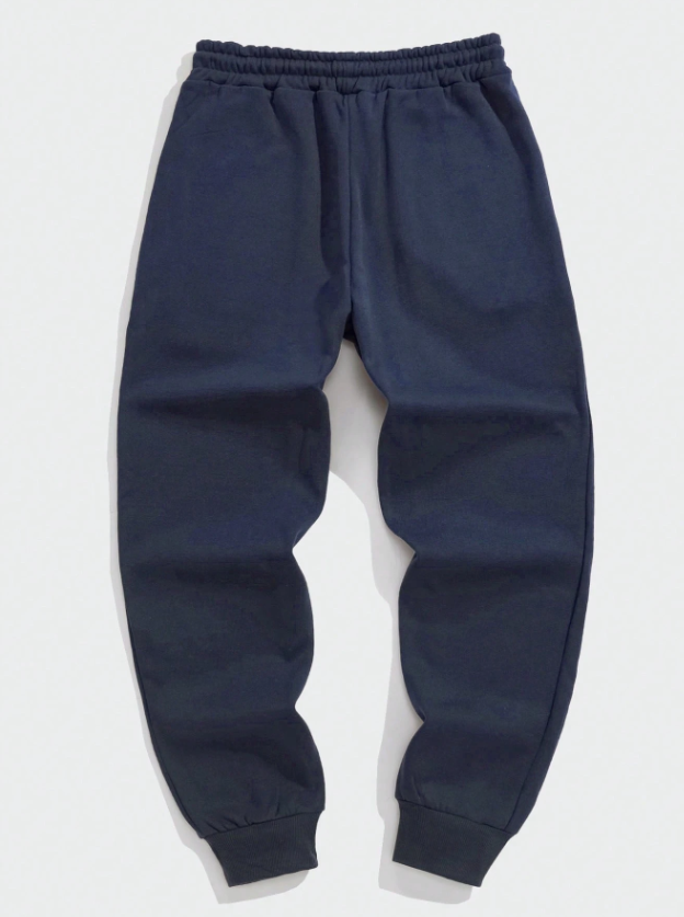 Men’s Blue Solid Drawstring Waist Sweatpants
