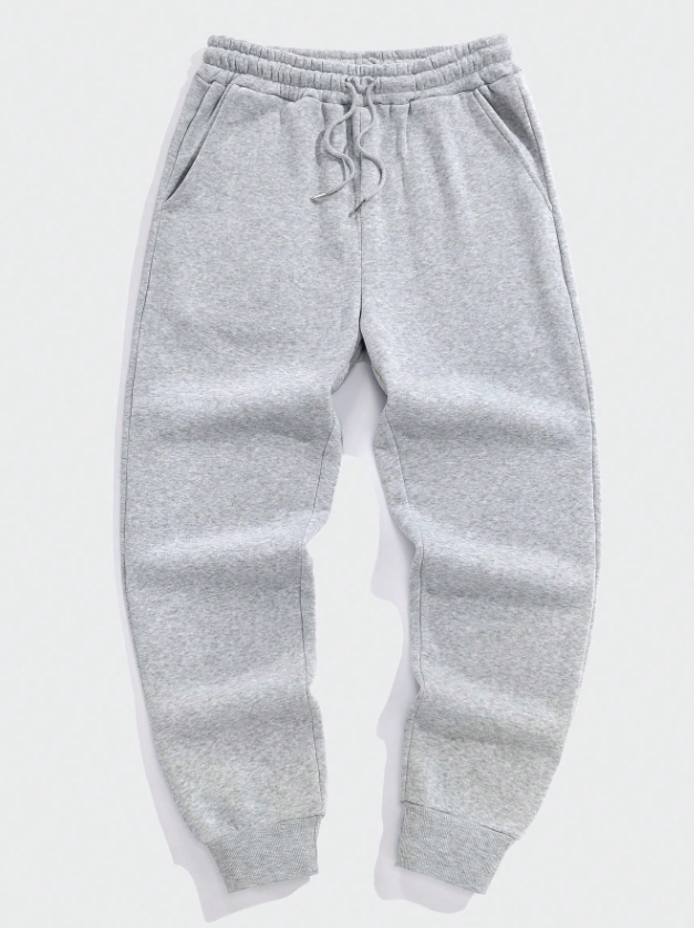 Men’s Grey Solid Drawstring Waist Sweatpants
