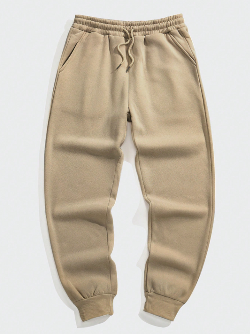 Men’s Beige Solid Drawstring Waist Sweatpants