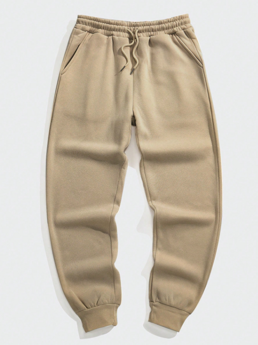 Men’s Beige Solid Drawstring Waist Sweatpants