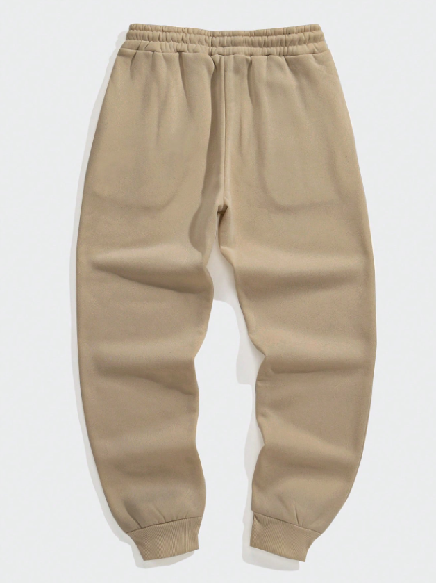 Men’s Beige Solid Drawstring Waist Sweatpants