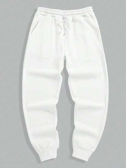 Men’s White Solid Drawstring Waist Sweatpants