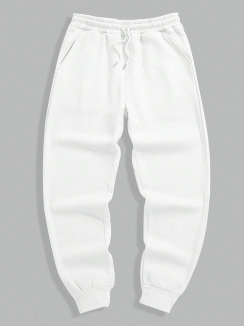 Men’s White Solid Drawstring Waist Sweatpants