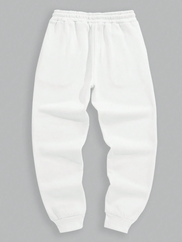 Men’s White Solid Drawstring Waist Sweatpants