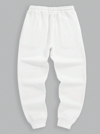 Men’s White Solid Drawstring Waist Sweatpants