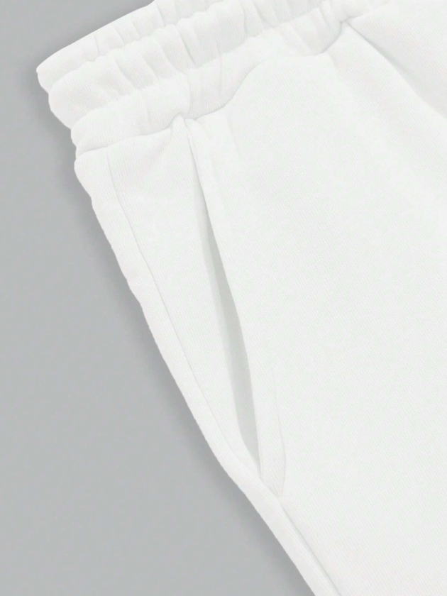 Men’s White Solid Drawstring Waist Sweatpants