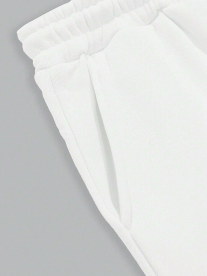 Men’s White Solid Drawstring Waist Sweatpants