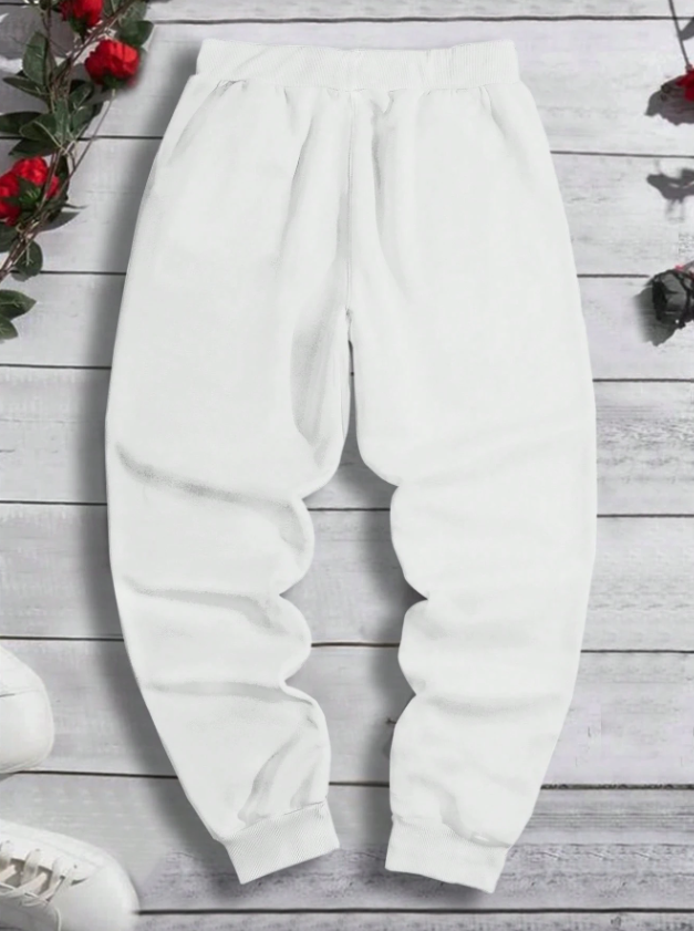 Men’s White Sweatpants with Dragon & Japanese Letter Print